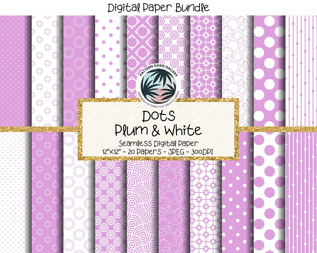 Purple & White Polka Dots Digital Paper Bundle, 12"x12" Seamless ...