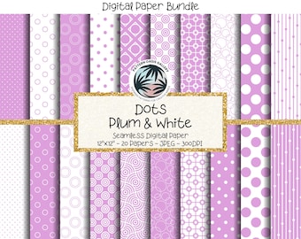 Lila & weiße Punkte Digitales Papier-Bundle, 12 "x 12" nahtlose Scrapbooking-Muster