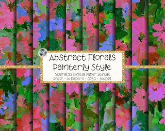 Abstract Floral Digital Paper Bundle, Seamless Painterly Garden Texture, Colorful Flower Pattern (Digital Download)