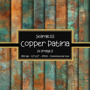 Carta digitale senza soluzione di continuità con patina di rame anticato, texture in rame antico, carta stampabile, download immediato, rame grunge e verde patinato