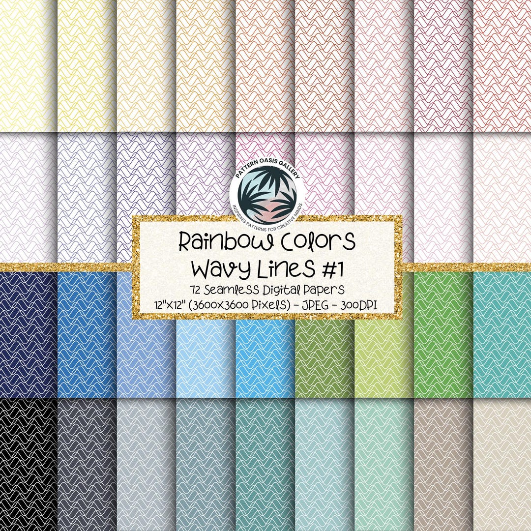 Pattern 72 Resolution Wavy Stripes Digital Paper Pack, Seamless Striped Background, Rainbow ...