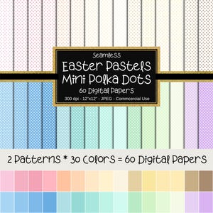 Minipolkadots patroon naadloos digitaal papier, Pasen-pastelkleuren en wit, plakboekpagina, achtergrond, commercieel gebruik, 12 x 12 inch, pastel