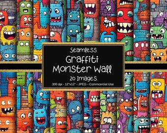 Monstergraffiti digitaal papier, kleurrijke noodlijdende achtergronden (directe download)
