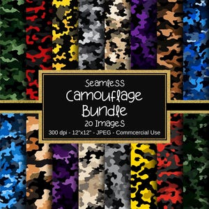 Camouflage Seamless Digital Paper, Military Pack, 12"x12", 300dpi, Different Colors Backgrounds, Scrapbooks Texture, Commercial Use