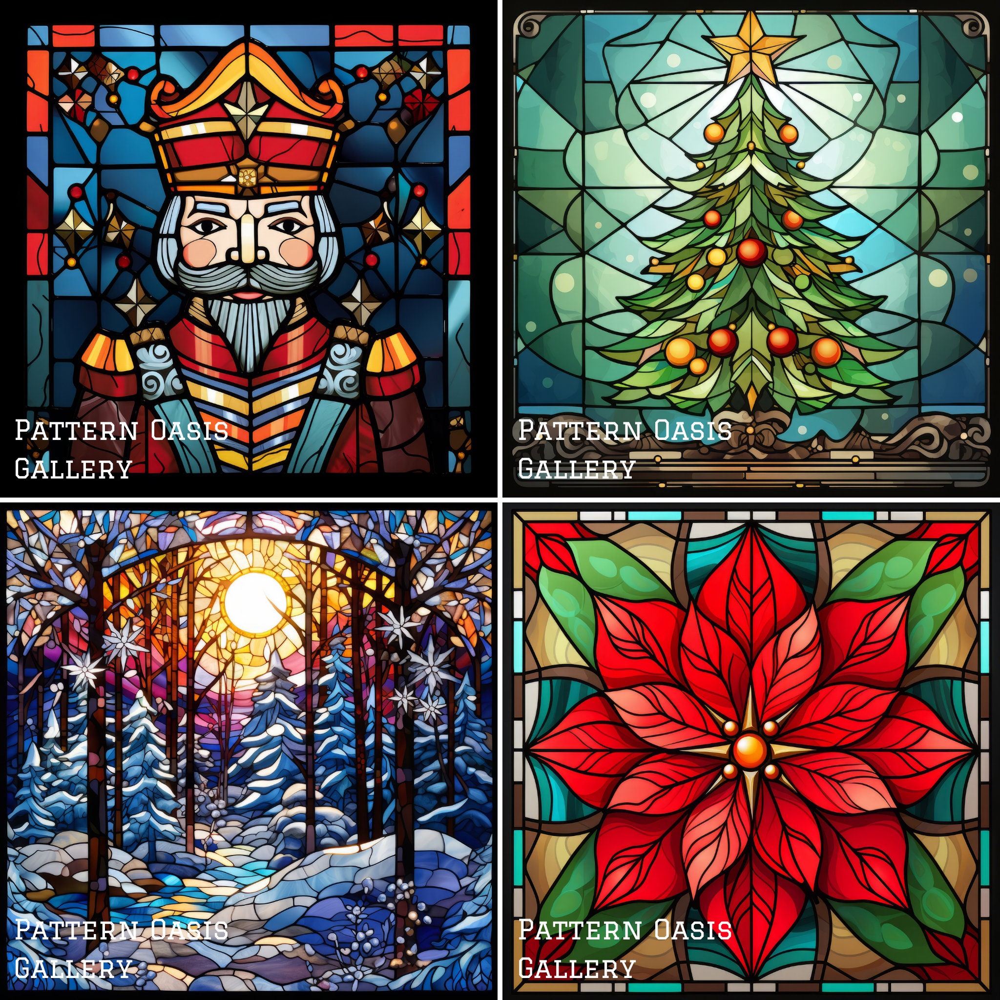 ステンドグラス クリスマス デジタルペーパー、クリスマス ステンド