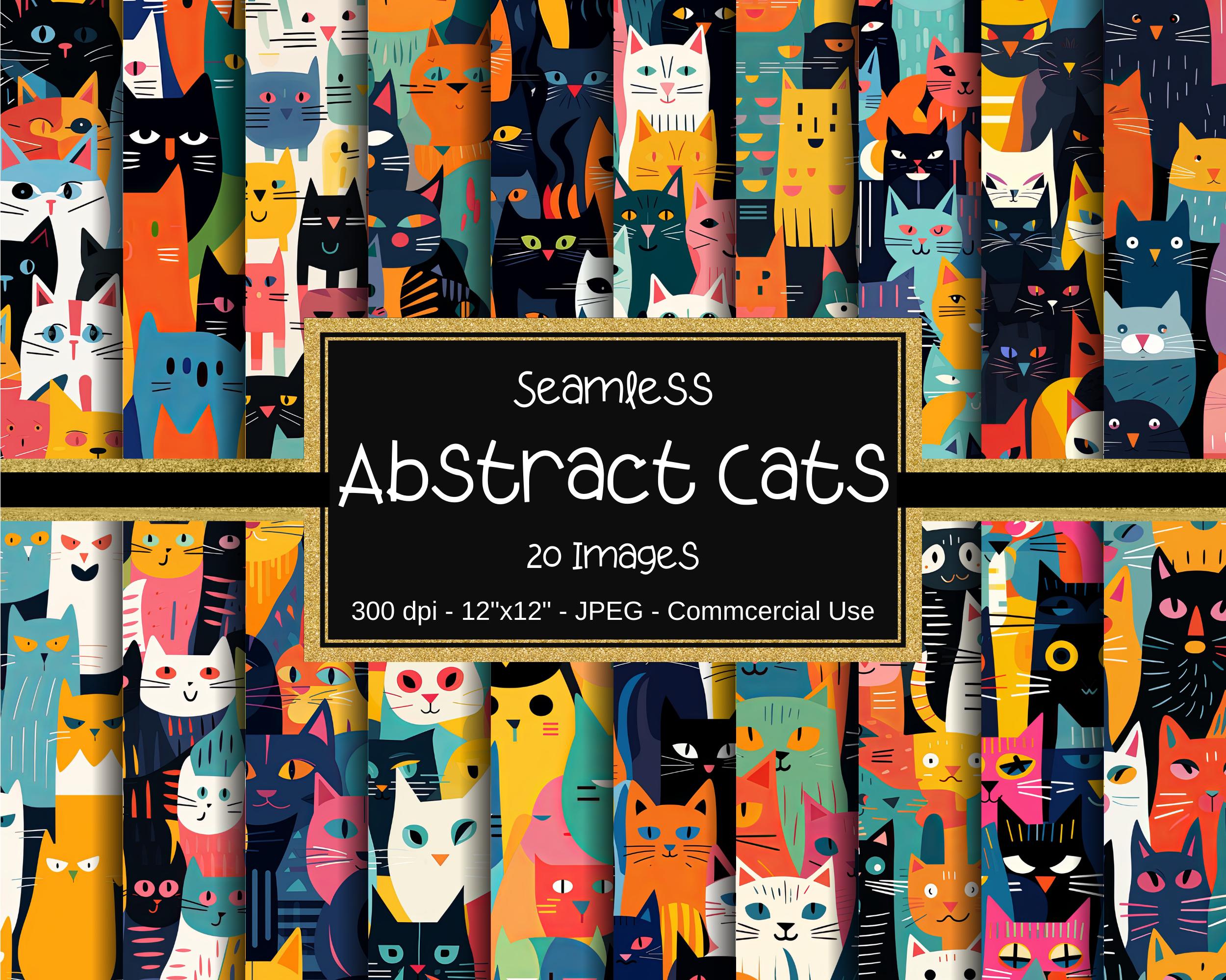 Abstract Cats Seamless Digital Papers, Colorful Cats Patterns, Cats ...