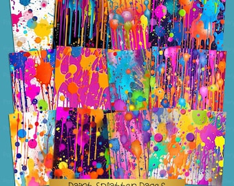 Paint Splatter Digital Paper, Colorful Paint Splash Textures, Paint Ephemera, 12"x12", 20 Images, Scrapbooking, Junk Journal, Distressed Art