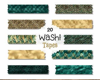 Digital Washi Tape Clipart, Teal and Gold, Washi Tape For Digital Planner, Goodnotes, PNGs, Planner Tape, Washi Tape Clipart Set, Leopard