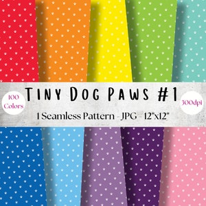 100 Colors Paw Print Digital Paper Pack - printable puppy dog scrapbook paper, seamless animal paw print digital background graphics, Tiny