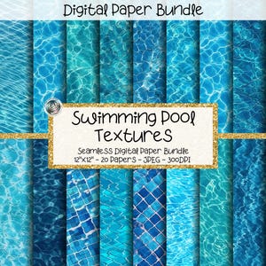 Sömlöst digitalt papper för simbassäng, 20 designer, 12"x12", scrapbooking, direktnedladdning, digital bakgrund med poolvatten, vattentextur