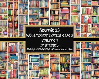 Bookshelf Digital Paper Pack - Set of 20 High-Quality, Instant Download, Library Background Papers, Seamless Bookshelf Digital Pattern