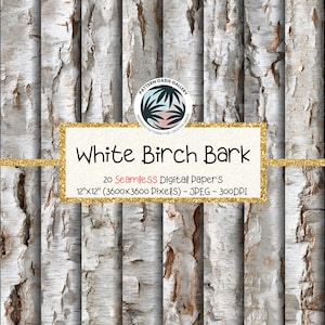 White Birch Bark SEAMLESS Digital Paper, Birch Bark Background, Printable Scrapbook Paper, Birch Bark Textures, 20 Designs, 12"x12", Birch