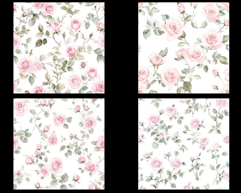 Pink Roses Pattern Paper Vintage Pink Rose Seamless Digital Paper, Pink Watercolor Roses ...