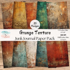 Grunge Texture Junk Journal Pages, Full and Half Papers, Distressed Collage Papers, Grunge Printables, Scrapbook Supplies, Vintage Ephemera