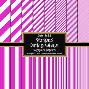 Pink & White Seamless Striped Digital Paper, Striped Paper, 16 Stripes, Digital Background, Scrapbook Paper, Commercial Use,Instant Download
