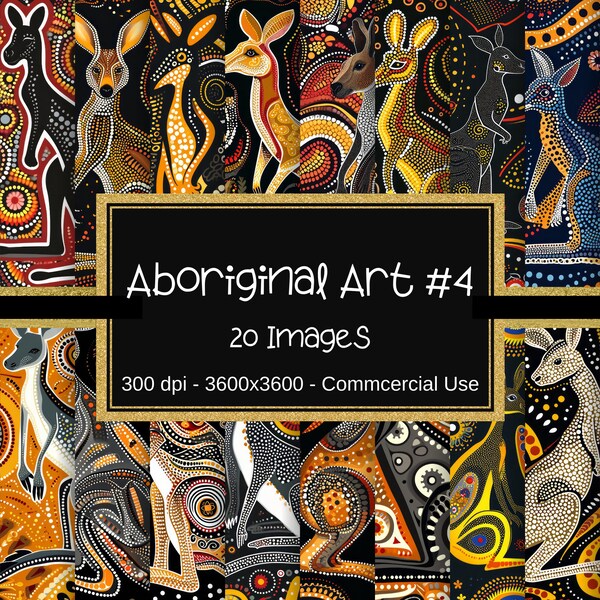 Aboriginal Art Kangaroo Digital Paper, Kangaroo Pattern, Tribal Print, Native Design, 20 Images, Commercial Use, Dot Art, Scrapbooking