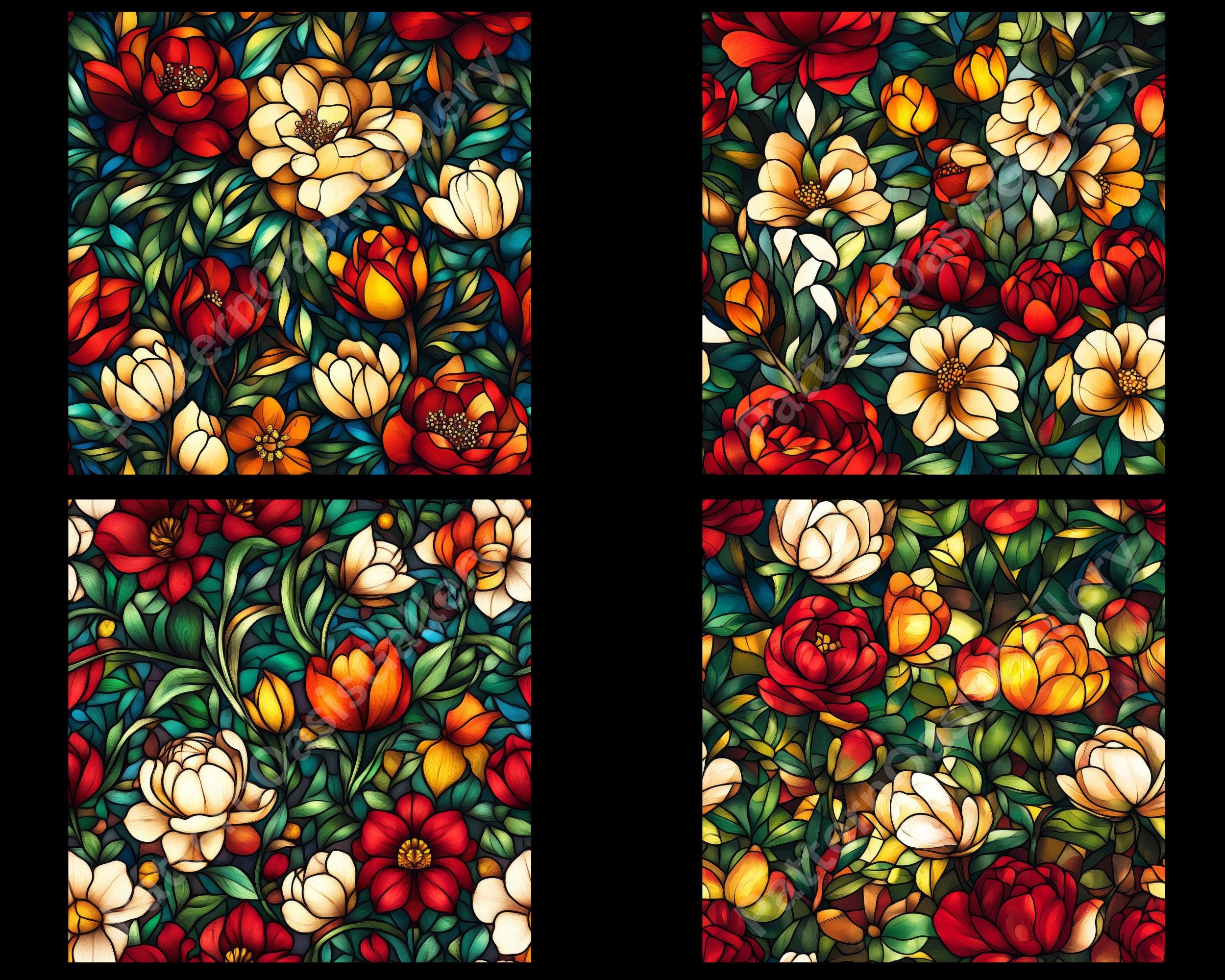Stained Glass Flowers Seamless Digital Paper, Stained Glass Seamless ...