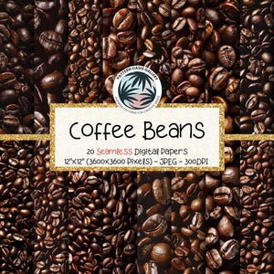 Coffee Beans Seamless Digital Paper, Coffee Beans Pattern, Coffee Background, 12"x12", 20 Images, Roasted Beans, Commercial Use