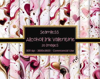 Naadloos digitaal papier Valentijnsharten – 12" x 12", 20 abstracte alcoholinktpatronen voor scrapbooking en Valentijnsdag, commercieel gebruik