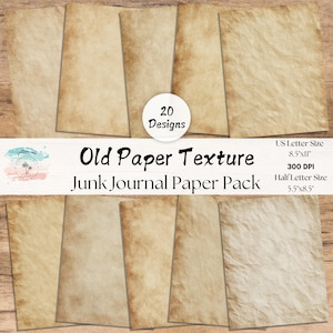 Old Paper Texture Journal Pages, Full and Half Papers, Vintage Paper Backgrounds, Junk Journal Kit, Blank Pages, Scrapbook, Used Paper