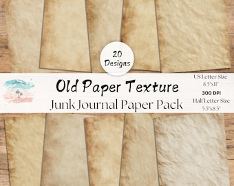 Old Paper Texture Journal Pages, Full and Half Papers, Vintage Paper Backgrounds, Junk Journal Kit, Blank Pages, Scrapbook, Used Paper