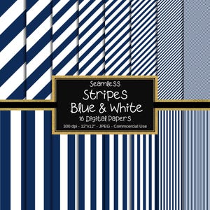 Carta digitale a righe blu e bianche senza soluzione di continuità, carta a righe, 16 righe, sfondo digitale, carta per scrapbooking, uso commerciale, istantanea