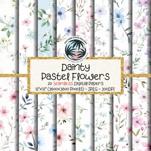 Carta digitale senza soluzione di continuità con delicati fiori pastello, carta per scrapbooking con acquerello floreale, 12"x12", 20 disegni, fiori minimalisti, motivo floreale