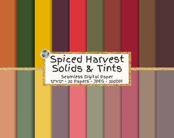 Spiced Harvest Digital Paper Bundle, Autumn Solid Colors & Tints, 20 Papers (Digital Download)