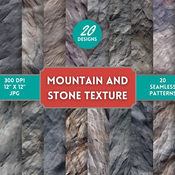 Mountain Stone Texture Seamless Digital Paper - Digital Scrapbooking, Commercial Use, Seamless Pattern, Realistic, Detailed, Nature, Rocks