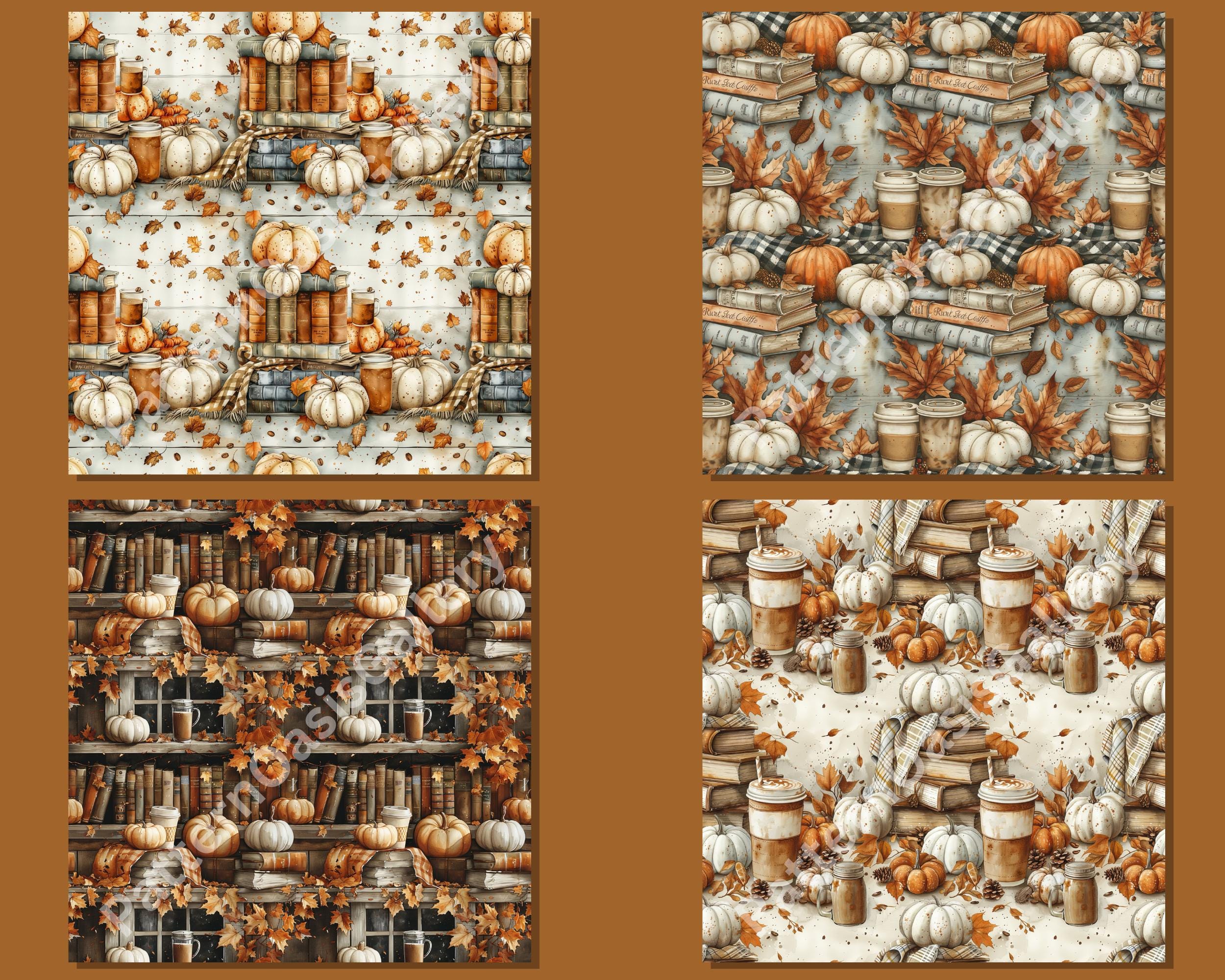 Watercolor Fall Seamless Patterns, Autumn Pumpkin Digital Paper, 20 ...
