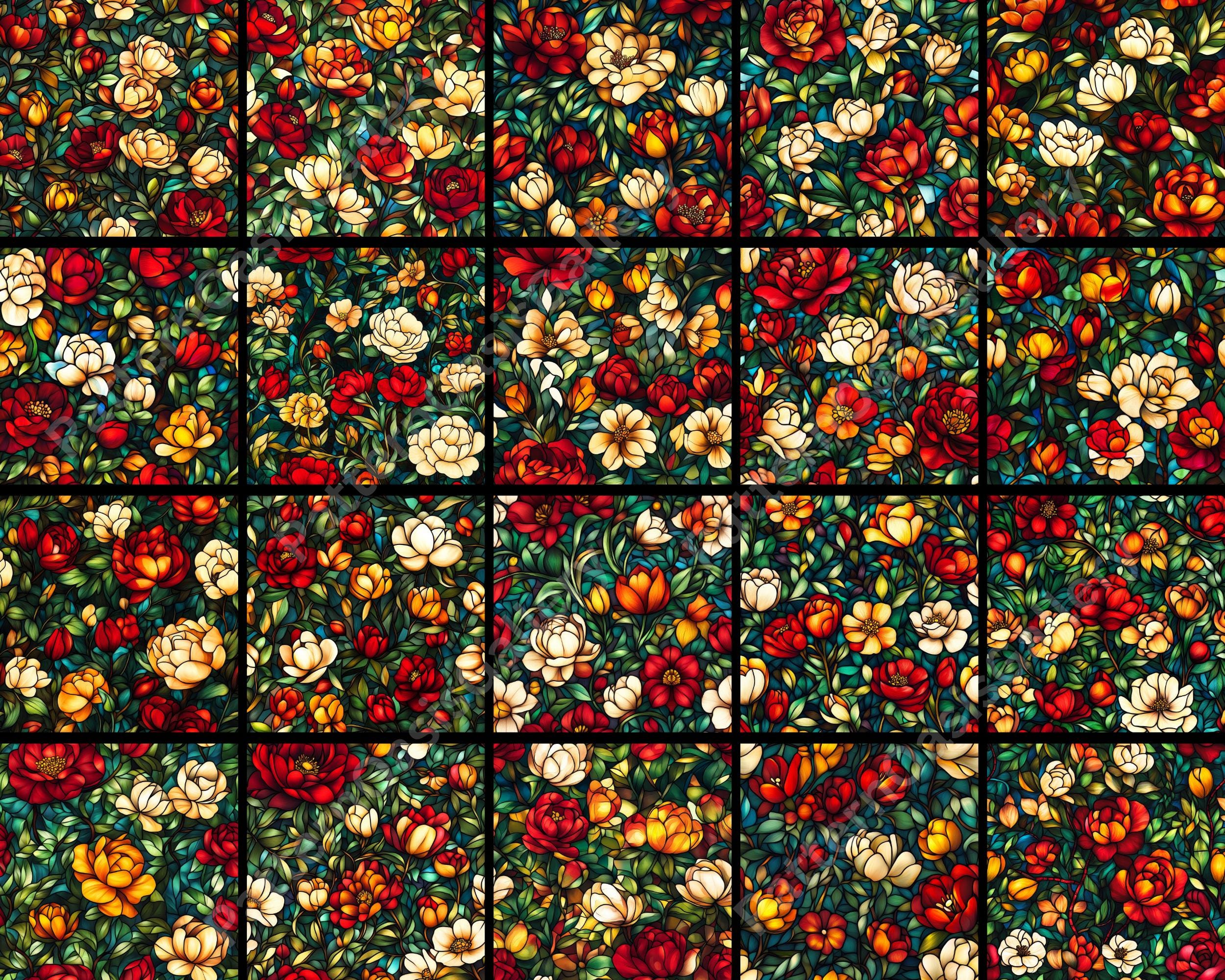 Stained Glass Flowers Seamless Digital Paper, Stained Glass Seamless ...