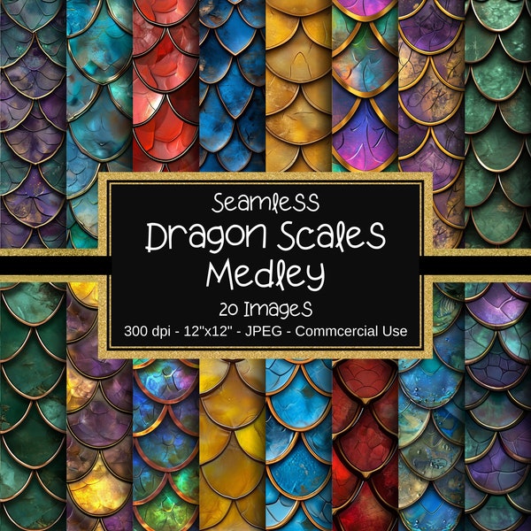 Dragon Scales Seamless Digital Paper, Dragon Scales Bundle Medley, Dragon Scale Textures, Mermaid Scale Patterns, Invitation Backgrounds