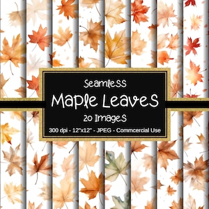 Ahornblätter, Digitales Papier - Blatt Hintergrund, Scrapbook Papier, Sofort Download, Scrapbooking, Nahtloses Muster, Aquarell, Herbst