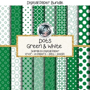 Digitale papieren bundel groene en witte stippen, naadloze plakboekpatronen van 12 x 12 inch