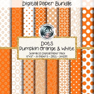 Orange & White Polka Dots Digital Paper Bundle, 12"x12" Seamless Scrapbooking Patterns (Instant Download)