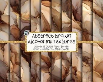 Abstract Brown Alcohol Ink Digital Paper Bundle, Seamless Neutral Marble Texture (Digital Download)