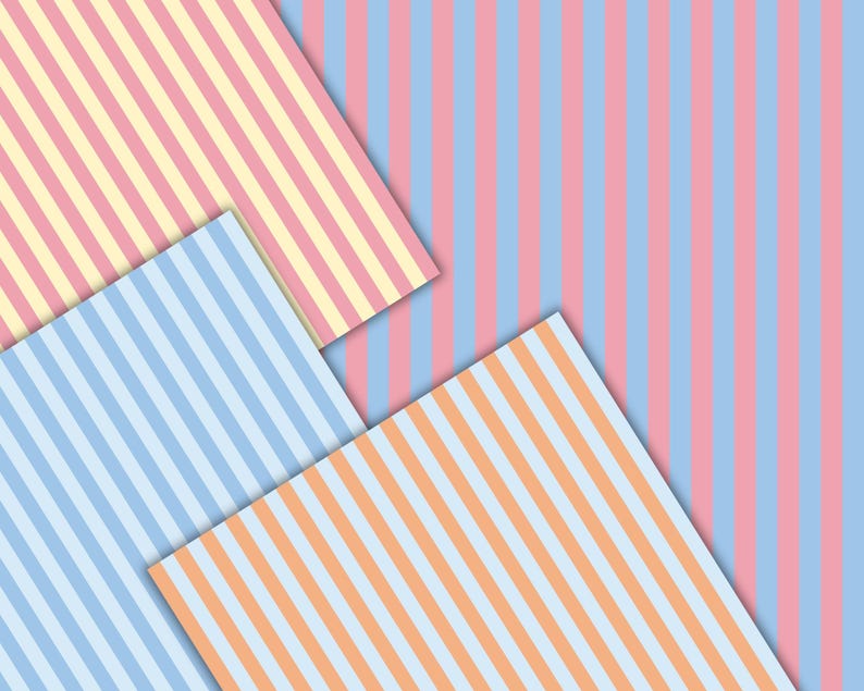 Pastel Stripes Digital Paper Bundle, Seamless Vertical Stripe Two Color ...