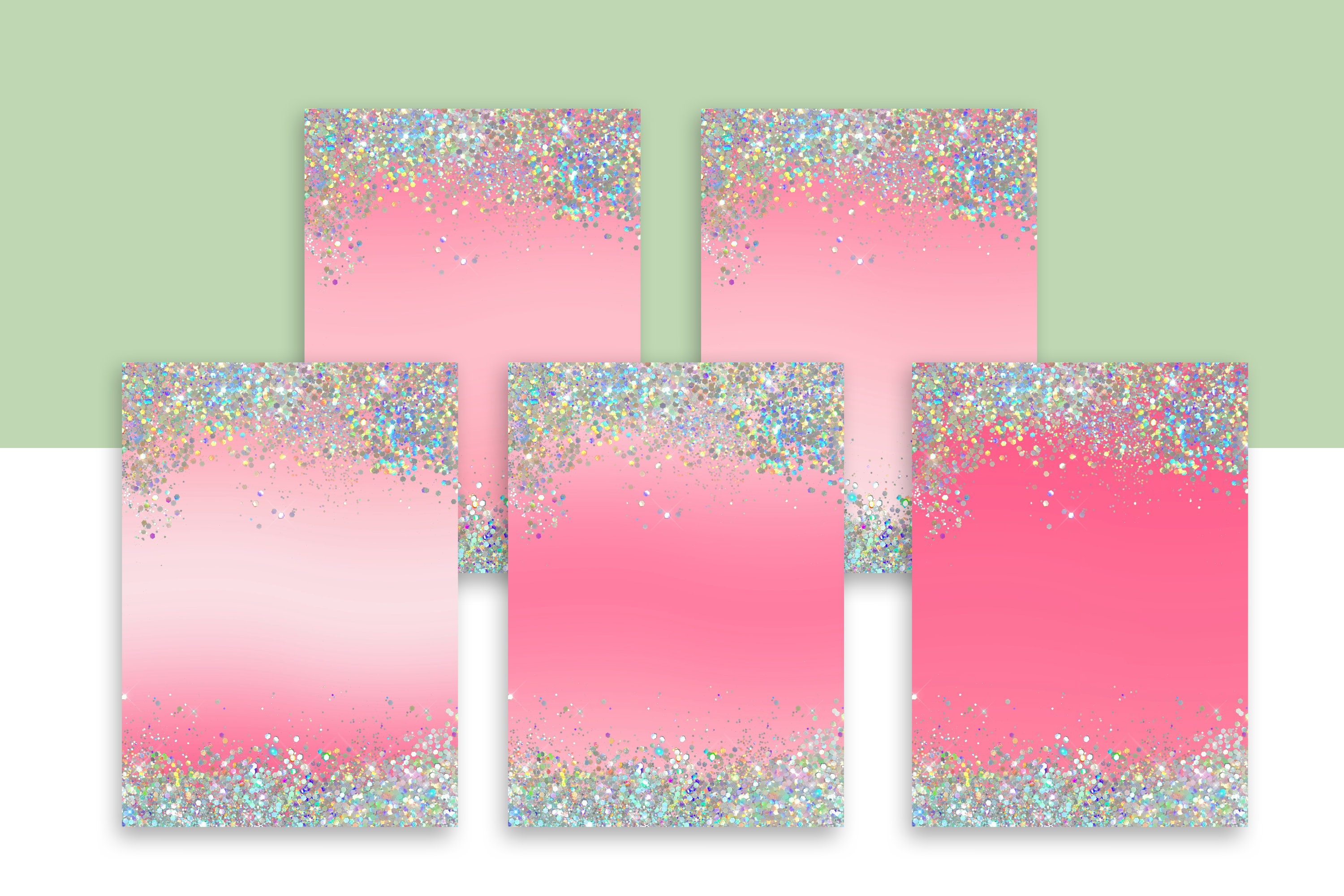 Pink Ombre Holographic Glitter Digital Paper, Iridescent Textures ...