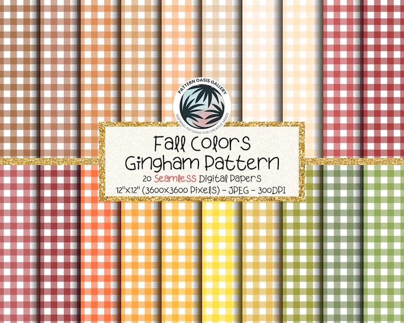 Gingham Fall Seamless Patterns, 12"x12", 20 Papers, Autumn Plaid ...