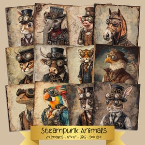 Steampunk Animals Junk Journal Paper: Vintage Ephemera (Digital Download)