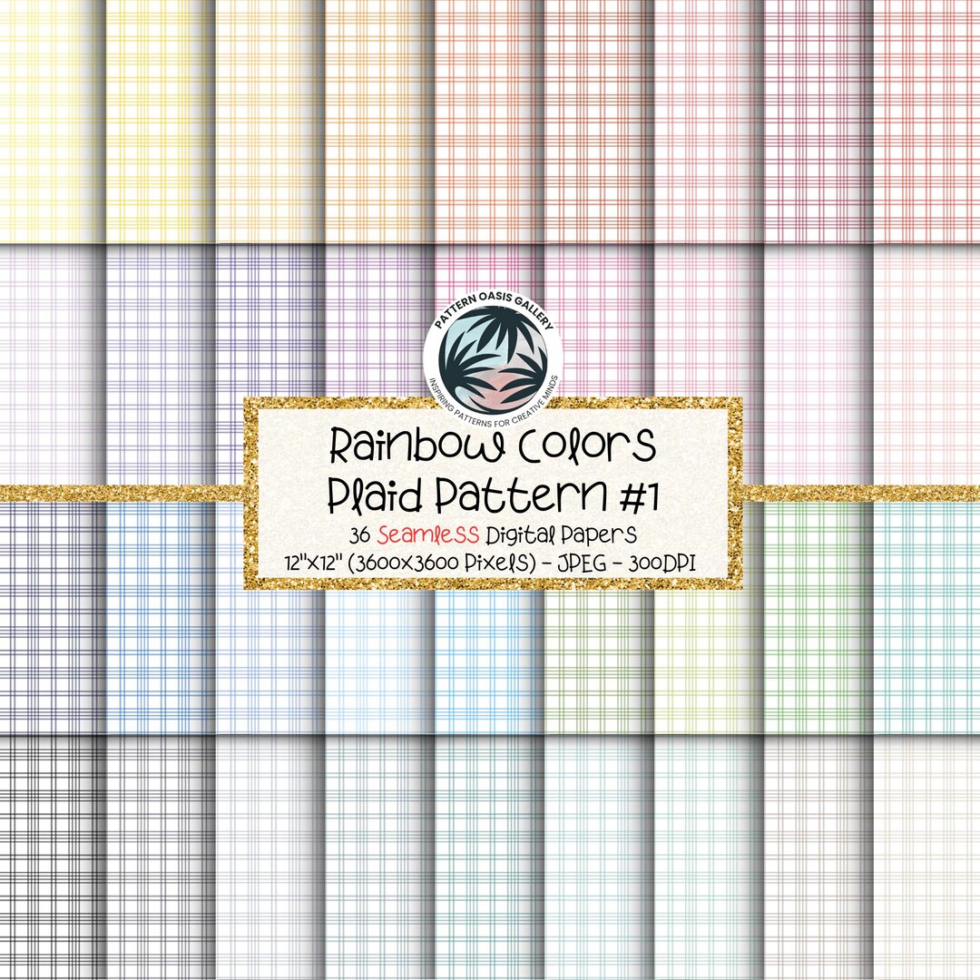Plaid Pattern Seamless Digital Paper, Rainbow Colors & White, Geometric ...