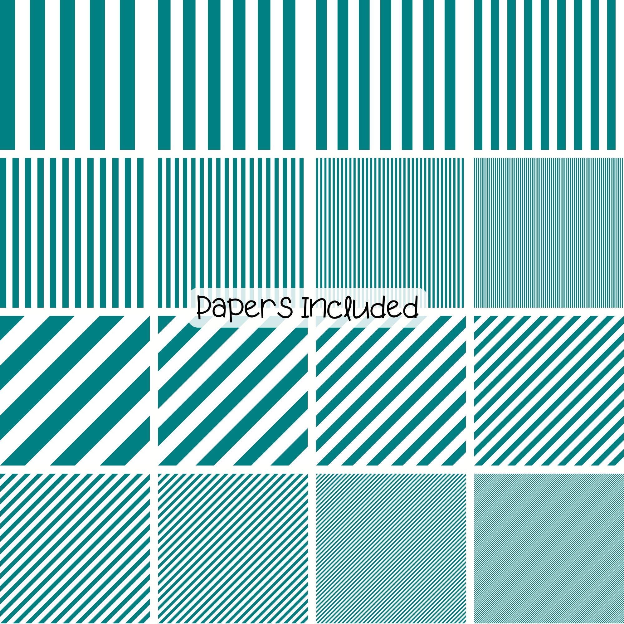 Stripes Digital Paper Bundle, Seamless Teal Vertical and Diagonal ...