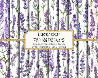 Lavender Digital Paper Bundle, Seamless Watercolor Floral Patterns, Purple Botanical Prints (Digital Download)