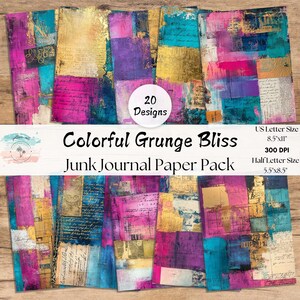 Teal and Gold Junk Journal Pages, Shabby Chic Papier, Decoupage, Magenta Blau Printables, Scrapbook Zubehör, Hintergrundseiten, Bullet Journal
