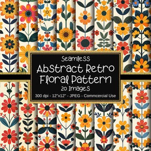 Retro Abstract Flower Seamless Patterns, Sfondo floreale, 12"x12", Sfondo fiori retrò, Scrapbooking, Uso commerciale, Carta stampabile
