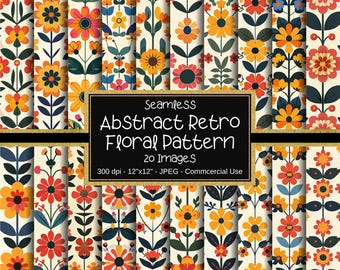 Retro Abstract Flower Seamless Patterns, Floral Background, 12"x12", Retro Flowers Background, Scrapbooking, Commercial Use, Printable Paper