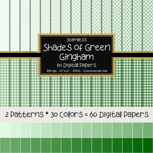 Carta digitale senza cuciture a quadretti verdi, sfumature di verde, sfondi digitali a quadri, uso commerciale, 12"x12", carta per album digitale