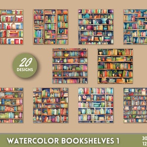 Bookshelf Digital Paper Pack - Set of 20 High-quality, Instant Download ...