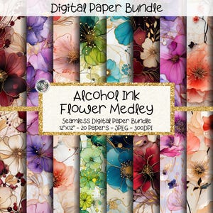 Alcohol Ink Flowers Seamless Digital Paper, Floral Background, 20 Images, 20"x12", Vibrant Colors, Flower Medley, Alcohol Ink Pattern