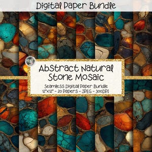 Abstract Stone Mosaic Digital Paper Bundle, Seamless Decorative Textures, 12x12 JPG, Scrapbooking, Earthy Colors